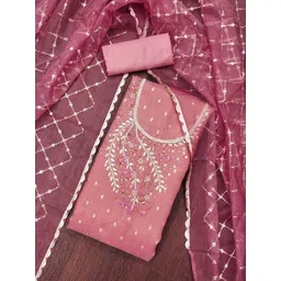 HERE&NOW Floral Embellished Beads And Stones Unstitched Dress Material-image-12