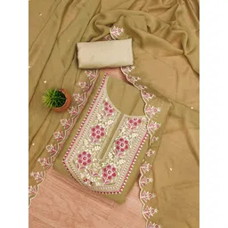 HERE&NOW Floral Embellished Georgette Unstitched Dress Material-picture-38