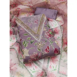 HERE&NOW Floral Embellished Organza Unstitched Dress Material-picture-41