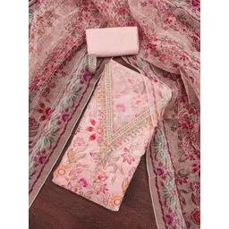 HERE&NOW Floral Embellished Organza Unstitched Dress Material-picture-12