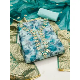 HERE&NOW Floral Embellished Organza Unstitched Dress Material-picture-41