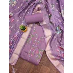 HERE&NOW Floral Embroidered Beads and Stones Cotton Unstitched Dress Material-image-16