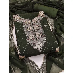 HERE&NOW Floral Embroidered Beads and Stones Georgette Unstitched Dress Material-image-22