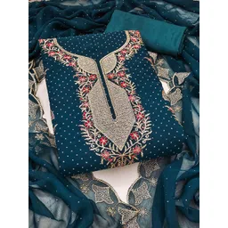 HERE&NOW Floral Embroidered Beads and Stones Georgette Unstitched Dress Material-image-48