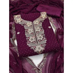 HERE&NOW Floral Embroidered Beads and Stones Georgette Unstitched Dress Material-image-49