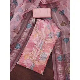 HERE&NOW Floral Embroidered Beads And Stones Organza Unstitched Dress Material-picture-15