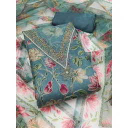 HERE&NOW Floral Embroidered Beads And Stones Organza Unstitched Dress Material-picture-23