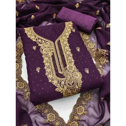 HERE&NOW Floral Embroidered Beads and Stones Silk Georgette Unstitched Dress Material-image-23