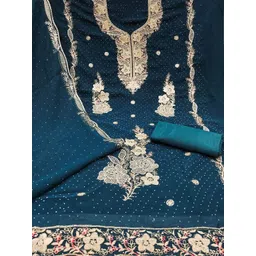 HERE&NOW Floral Embroidered Beads And Stones Silk Georgette Unstitched Dress Material-picture-31