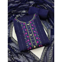 HERE&NOW Floral Embroidered Beads and Stones Unstitched Dress Material-image-21