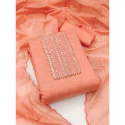 HERE&NOW Floral Embroidered Mirror Work Modal Cotton Unstitched Dress Material-picture-23