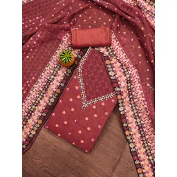 HERE&NOW Floral Embroidered Mirror Work Organza Unstitched Dress Material-picture-35