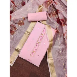 HERE&NOW Floral Embroidered Mirror Work Pure Cotton Unstitched Dress Material-picture-32