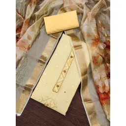 HERE&NOW Floral Embroidered Mirror Work Pure Cotton Unstitched Dress Material-picture-33