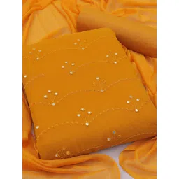 HERE&NOW Floral Embroidered Mirror Work Silk Georgette Unstitched Dress Material-picture-27