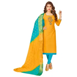 HERE&NOW Floral Embroidered Mirror Work Unstitched Dress Material-picture-35