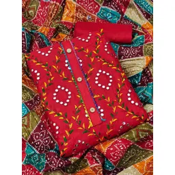 HERE&NOW Floral Embroidered Mirror Work Unstitched Dress Material-picture-30