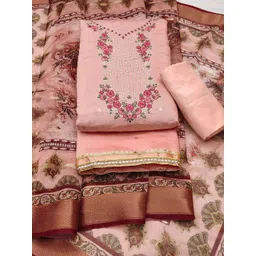 HERE&NOW Floral Embroidered Sequinned Chanderi Silk Unstitched Dress Material-picture-20