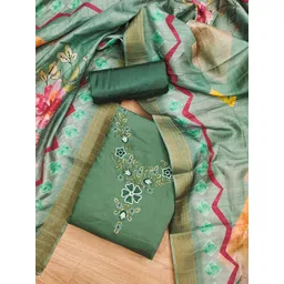 HERE&NOW Floral Embroidered Sequinned Roman Silk Unstitched Dress Material-picture-19