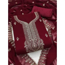 HERE&NOW Floral Embroidered Sequinned Silk Chiffon Unstitched Dress Material-picture-16