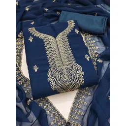 HERE&NOW Floral Embroidered Sequinned Silk Chiffon Unstitched Dress Material-picture-17