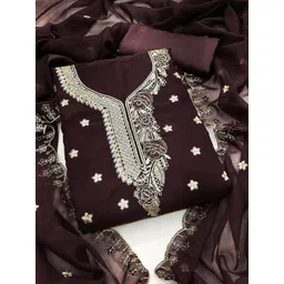 HERE&NOW Floral Embroidered Sequinned Silk Georgette Unstitched Dress Material image 1