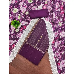 HERE&NOW Floral Embroidered Sequnnied Roman Silk Unstitched Dress Material-picture-27