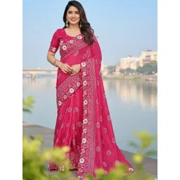 HERE&NOW Floral Embroidered Silk Blend Designer Saree-picture-13