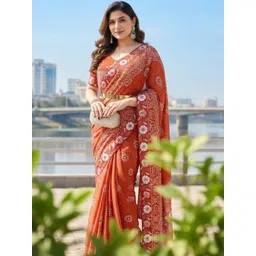 HERE&NOW Floral Embroidered Silk Blend Saree-picture-19