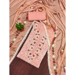 HERE&NOW Floral Embroidered Thread Work Chanderi Cotton Unstitched Dress Material-picture-41