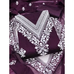 HERE&NOW Floral Embroidered Thread Work Chanderi Cotton Unstitched Dress Material-picture-35