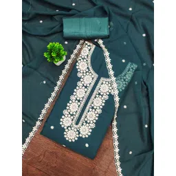 HERE&NOW Floral Embroidered Thread Work Georgette Unstitched Dress Material-picture-33