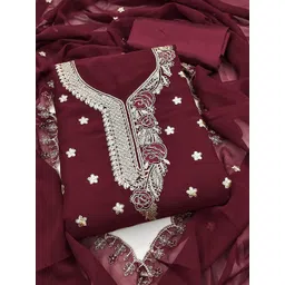 HERE&NOW Floral Embroidered Thread Work Silk Georgette Unstitched Dress Material-picture-29