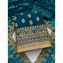 HERE&NOW Floral Embroidered Zari Silk Georgette Unstitched Dress Material-picture-29