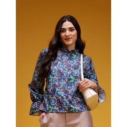 HERE&NOW Floral Print Bell Sleeves Ruffled Detail Top-picture-38