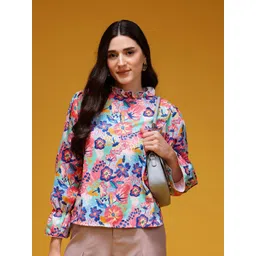 HERE&NOW Floral Print Bell Sleeves Ruffled Detail Top-picture-23