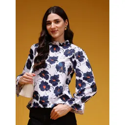 HERE&NOW Floral Print Bell Sleeves Ruffled Detail Top-picture-41