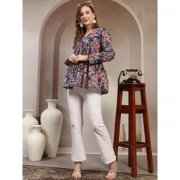 HERE&NOW Floral Print Cotton Peplum Top-picture-25