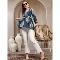 HERE&NOW Floral Print Cotton Peplum Top-picture-40