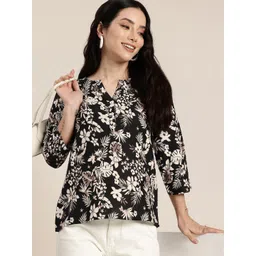 HERE&NOW Floral Print Mandairan Collar Regular Top-picture-19