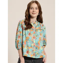 HERE&NOW Floral Print Mandarin Collar Shirt Style Top-picture-27