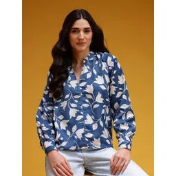 HERE&NOW Floral Print Mandarin Collar Shirt Style Top-picture-18