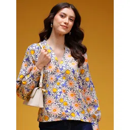 HERE&NOW Floral Print Mandarin Collar Shirt Style Top-picture-17
