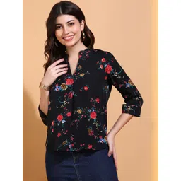 HERE&NOW Floral Print Mandarin Collar Top-picture-35