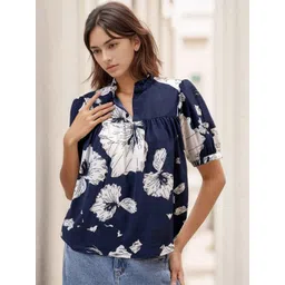 HERE&NOW Floral Print Puff Sleeve Crepe Top-picture-54