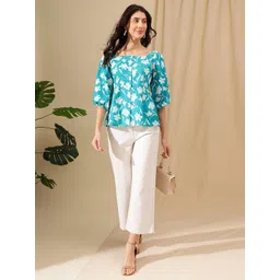 HERE&NOW Floral Print Puff Sleeve Pure Cotton Shirt Style Top-picture-33