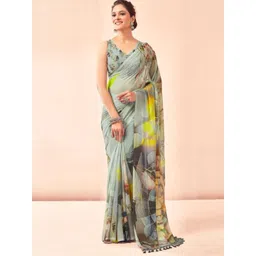 HERE&NOW Floral Print Pure Chiffon Saree-picture-19