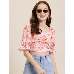 HERE&NOW Floral Print Sweetheart Neck Twisted Crop Top-picture-25