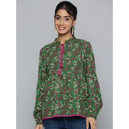 HERE&NOW Floral Print Tie-Up Neck Puff Sleeves Top-picture-31