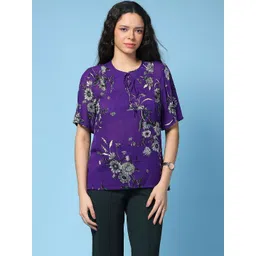 HERE&NOW Floral Print Tie-Up Neck Top-picture-20